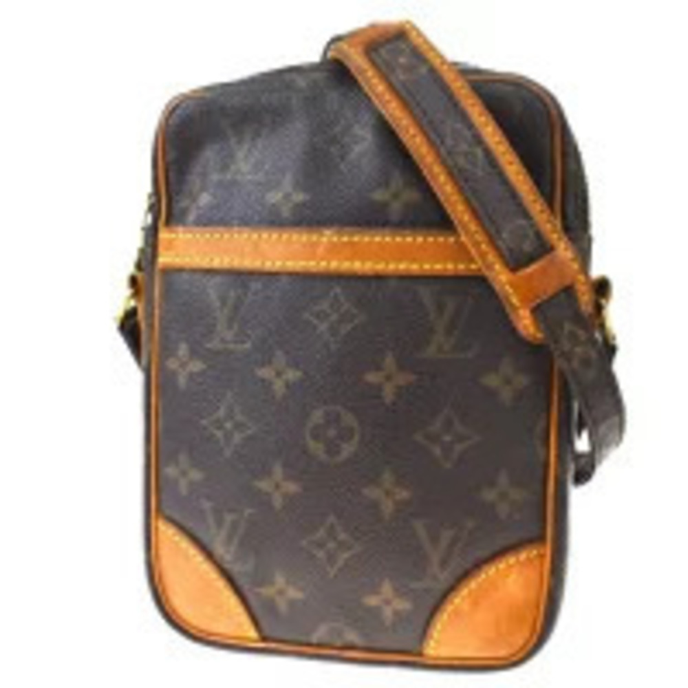 Louis Vuitton Danube Monogram Leather Shoulder Bag Gray Brown